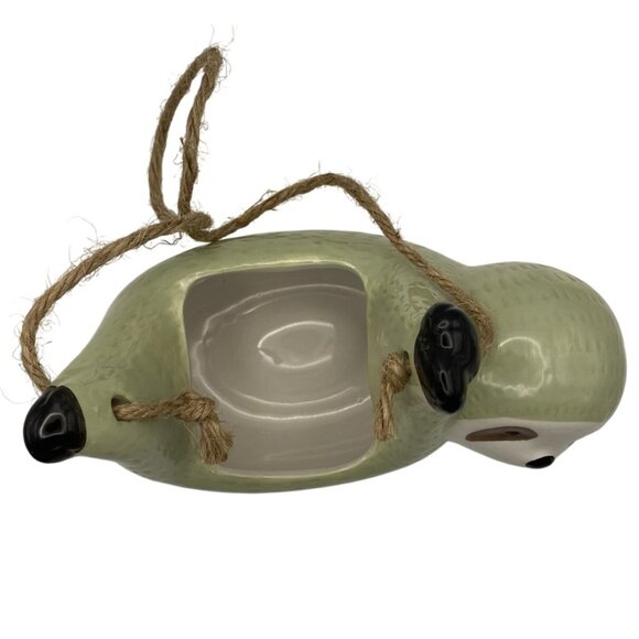 Ceramic Hanging Sloth Planter Pot Jute Rope Sage Green Animal Succulent Holder - Picture 7 of 8